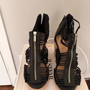 JustFab Black Espadrille Sandals with Gold Zipper